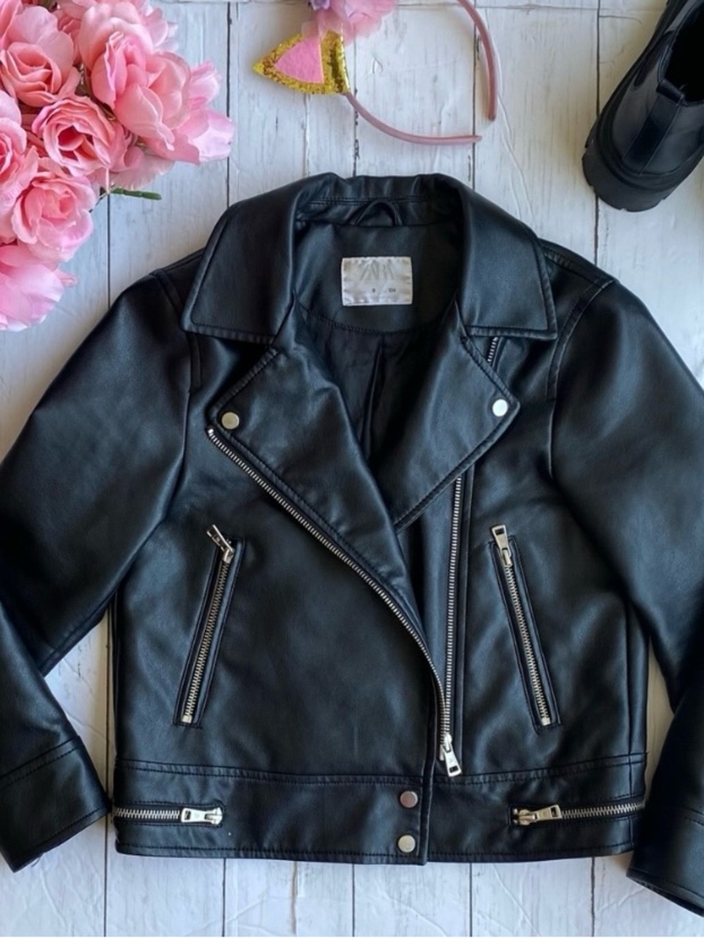 ZARA Black Moto Faux Leather Jacket
